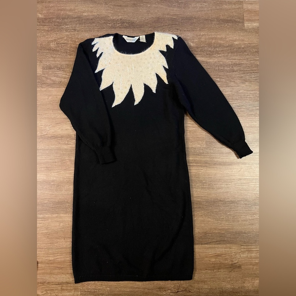 Christina Grant II Sweater Dress Angora 90s Shoulder Pads 2X Vintage